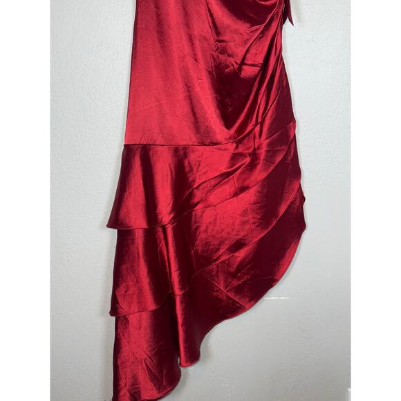 Y2K Asymmetrical Dark Romantic Sexy Bombshell Red Halter Midi Slip Dress Medium - Picture 4 of 9
